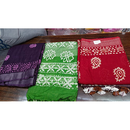 Multicolor Cotton Linen Batik Print Saree