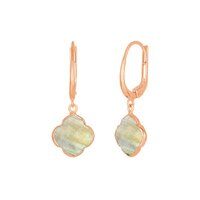 Labradorite Gemstone 12mm Clover Shape Gold Vermeil Bezel Set Hoop Earring