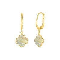 Labradorite Gemstone 12mm Clover Shape Gold Vermeil Bezel Set Hoop Earring