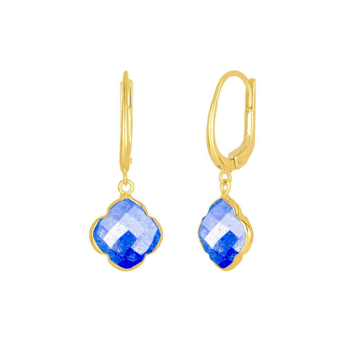 Lapis lazuli Gemstone 12mm Clover Shape Gold Vermeil Bezel Set Hoop Earring