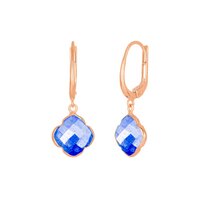 Lapis lazuli Gemstone 12mm Clover Shape Gold Vermeil Bezel Set Hoop Earring
