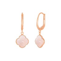 Pink Chalcedony Gemstone 12mm Clover Shape Gold Vermeil Bezel Set Hoop Earring