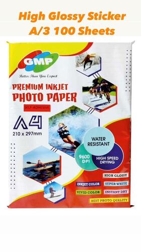 GMP 130gsm A3 Self-Adhesive Inkjet Photo Glossy Sticker(100 Sheets)