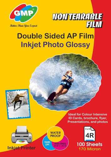 Gmp 4 x 6 170 Micron Double Sided Non Tearable  Water Proof Instant Dry Glossy Inkjet Ap Film
