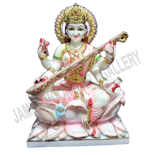 Marble Saraswati Statue - High-Quality Polished Finish | Customized Color, Intricate Details, Perfect for Home Decoration
