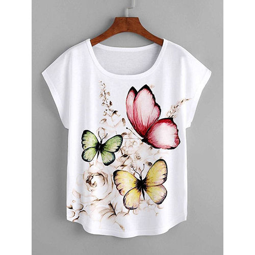 Different Available Ladies White Printed T-shirt