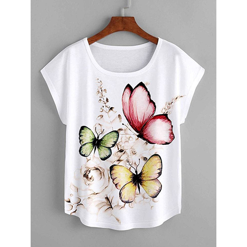 Ladies White Printed T-Shirt