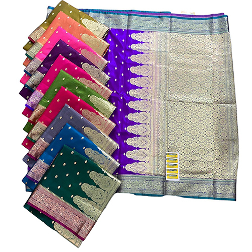 Ladies Pure Banarasi Silk Sarees With Contrast Blouse