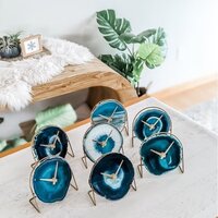 Aqua Agate Desk Clock - Natural Polished Gemstone, 3 To 3.5 Inch | Handmade Blue White Decorative Healing Item For Home Dã©cor