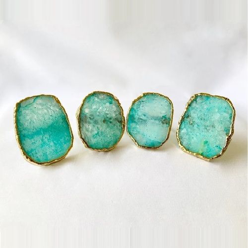 Aqua Agate Slices Napkin Rings