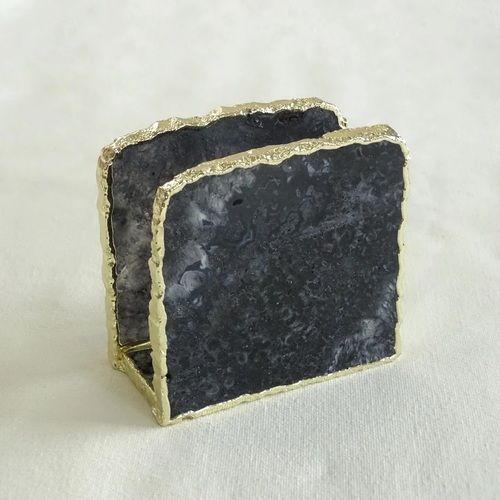 Black Agate Slice Napkin Holder