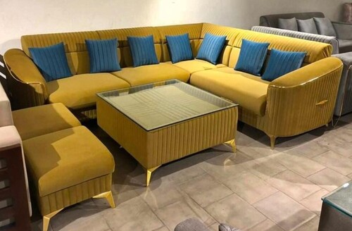 Four Seater Sofa - Color: Yellow And Blue