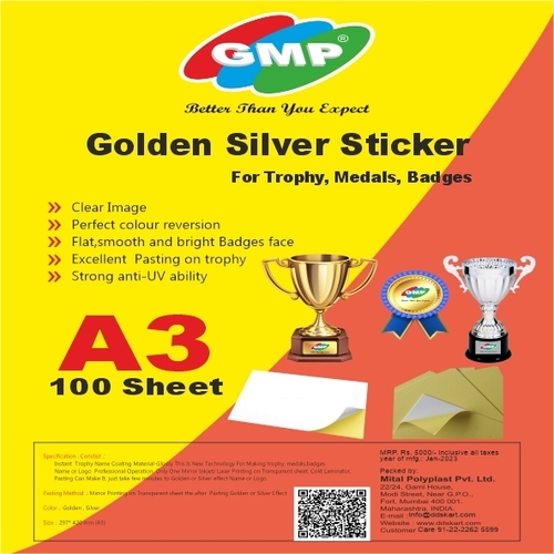 GMP A3 Gold/Silver Adhesive Sticker Paper For Trophy -100 sheet