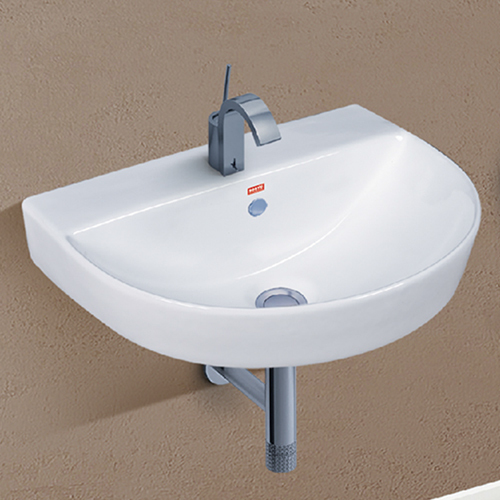 Ceramic Wall Mounted Wash Basin - 18x14 Inch Classic White with Glossy Finish and Single Hole Faucet