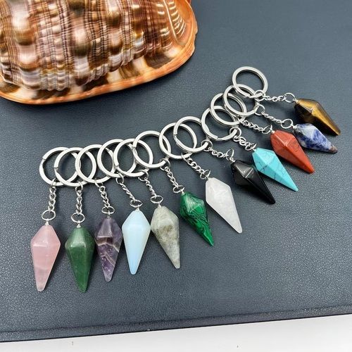 Multi Gemstone Pointed Crystal Keychain