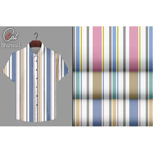 Designer Cotton Shirting Fabric - 100% Cotton, Multicolor Stripe Pattern, Printed Texture, Custom Size Available | Ideal for Garments & Crafts