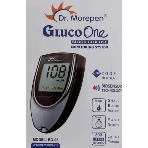 Dr Morepen Glucometer - Plastic, LCD Display, Portable, Black | Easy to Operate, Strong & Durable, Battery Powered