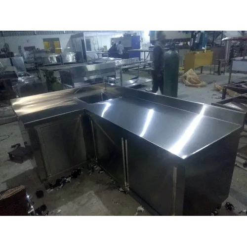 Silver Stainless Steel Working Table With Sink