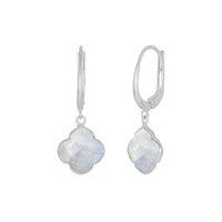 Rainbow Moonstone Gemstone 12mm Clover Shape Gold Vermeil Bezel Set Hoop Earring