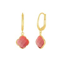Red Agate Gemstone 12mm Clover Shape Gold Vermeil Bezel Set Hoop Earring