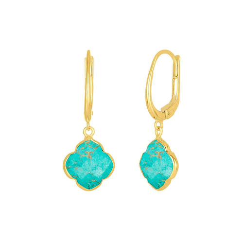 Turquoise Gemstone 12mm Clover Shape Gold Vermeil Bezel Set Hoop Earring