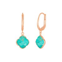Turquoise Gemstone 12mm Clover Shape Gold Vermeil Bezel Set Hoop Earring