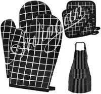 Heat Resistant Kitchen Gloves with Aprons Oven Mitts and Pot Holders for Kitchen Cooking Baking