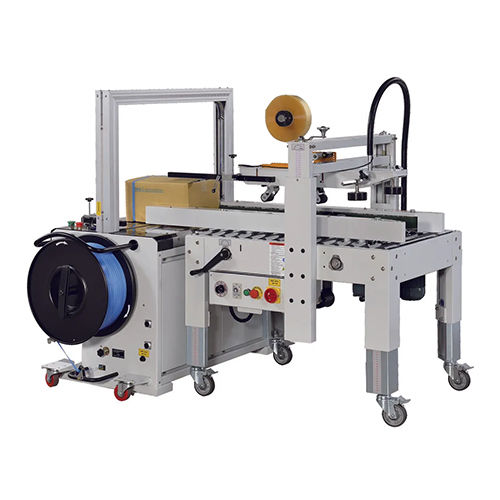 White Carton Sealer With Automatic Strapping Machine