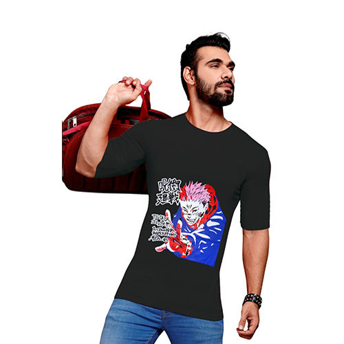 Mens Black Color Printed T shirt