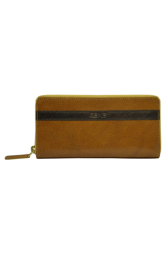 GENUINE LEATHER MUSTARD/BROWN ZIP AROUND LADIES WALLET
