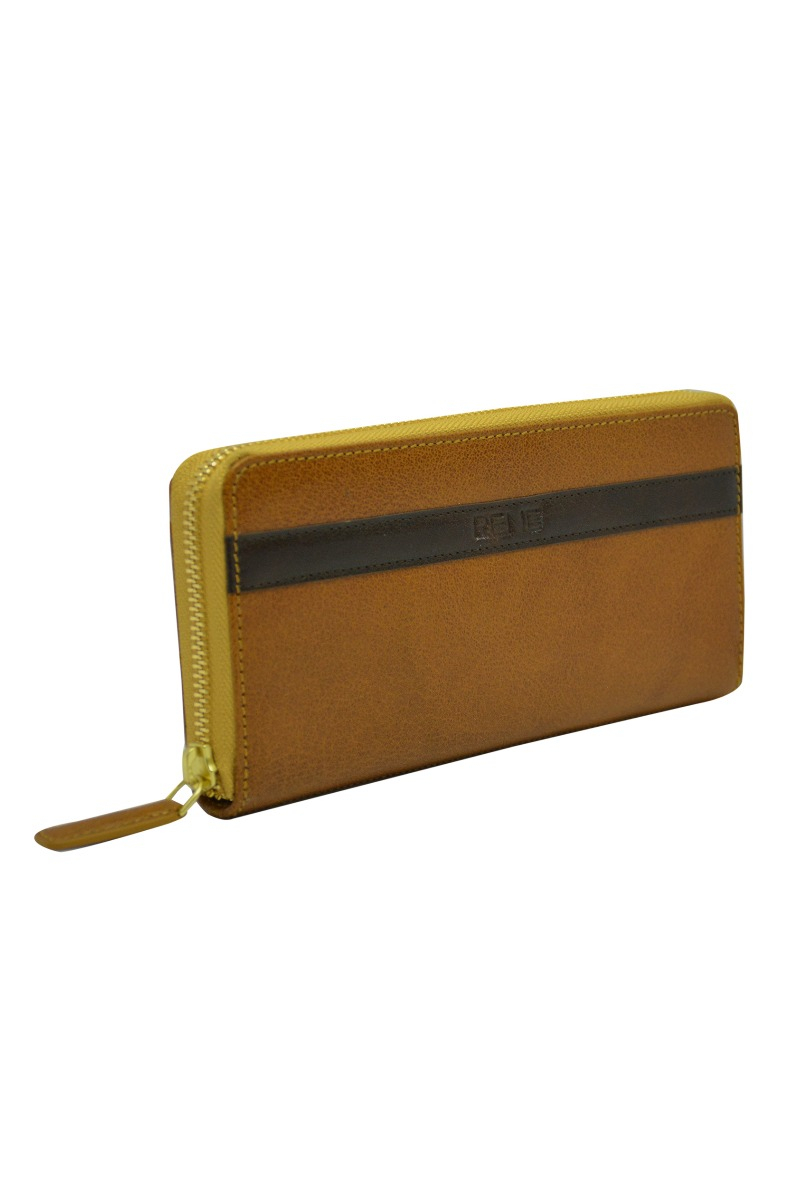GENUINE LEATHER MUSTARD/BROWN ZIP AROUND LADIES WALLET