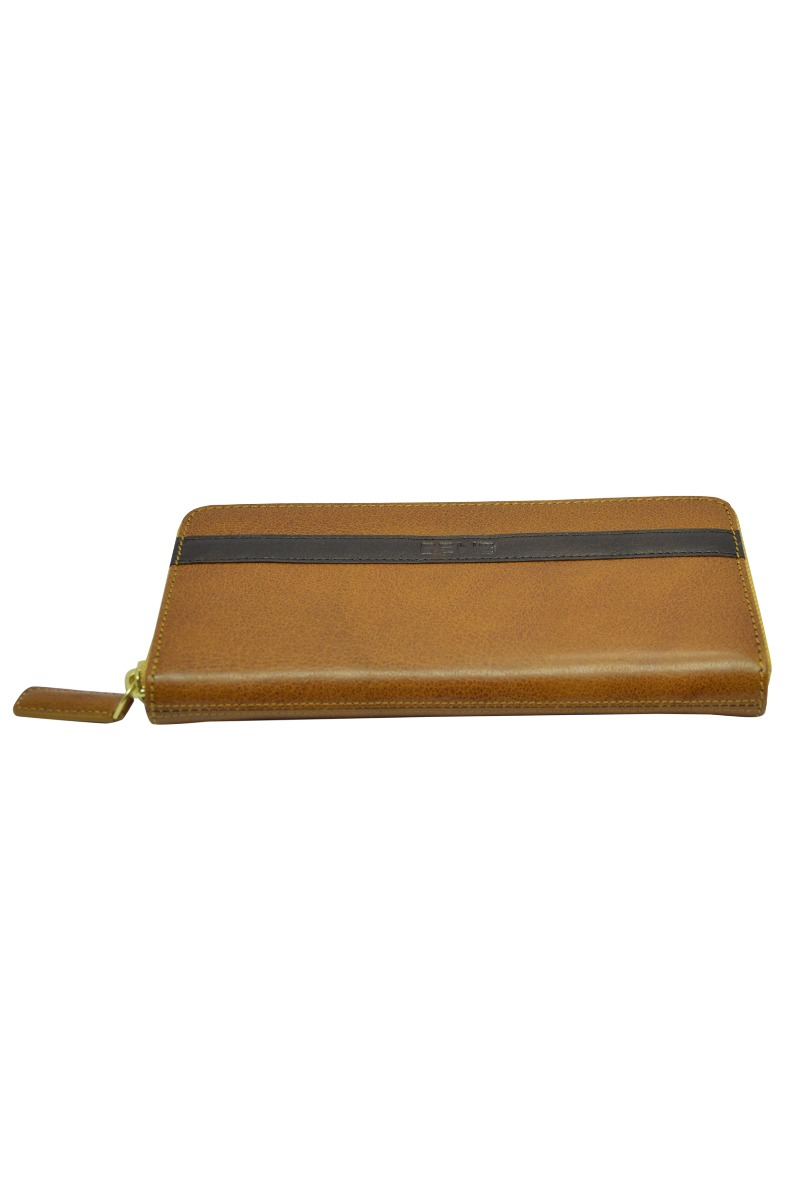 GENUINE LEATHER MUSTARD/BROWN ZIP AROUND LADIES WALLET