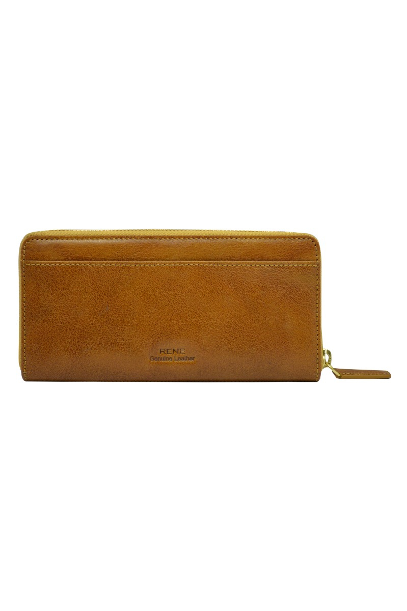 GENUINE LEATHER MUSTARD/BROWN ZIP AROUND LADIES WALLET