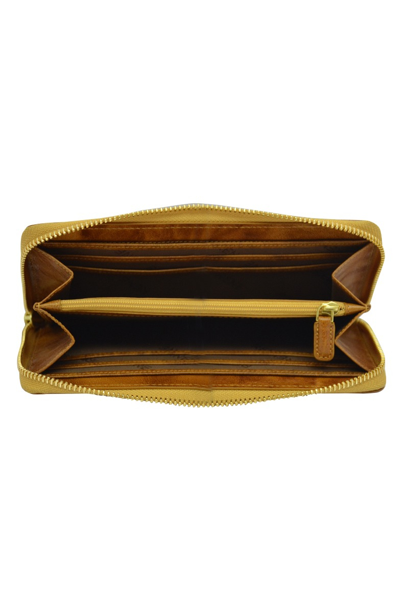 GENUINE LEATHER MUSTARD/BROWN ZIP AROUND LADIES WALLET