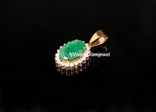Precious Green Emrald Natural Diamond Pendant