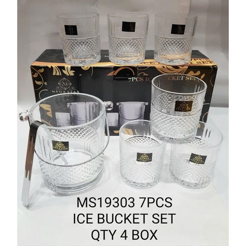 Transparent Glass Ice Bucket Set Of 7 Pcs