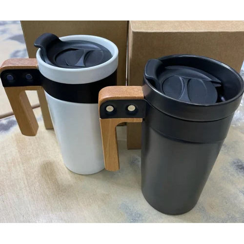 Ceramic Mug With Wooden Handle And Lid