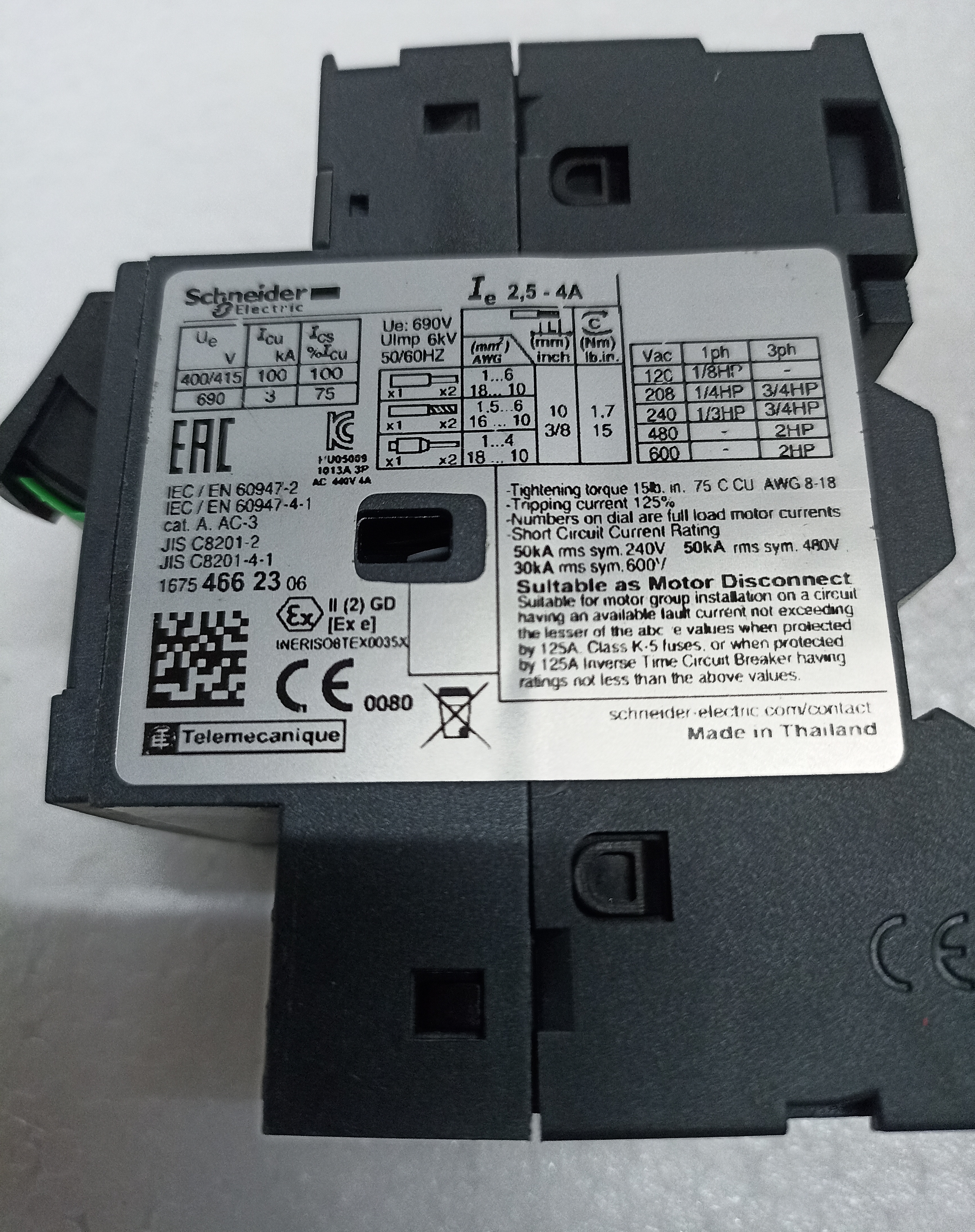 SCHNEIDER NEW (GV2 ME08) 2.5-4 MPCB