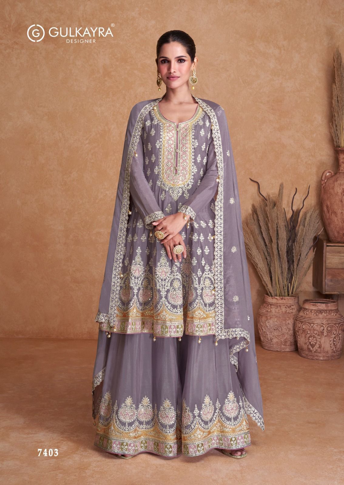 Designer Sharara suit in chinon