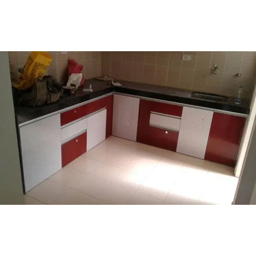 Red & White Commercial Pvc Kitchen Cabinet