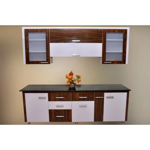 Brown & White Modern Pvc Kitchen Cabinet