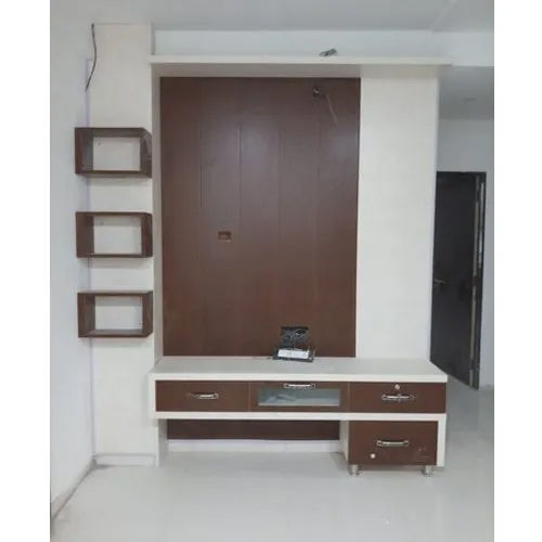 Brown & White Rectangular Pvc Tv Unit