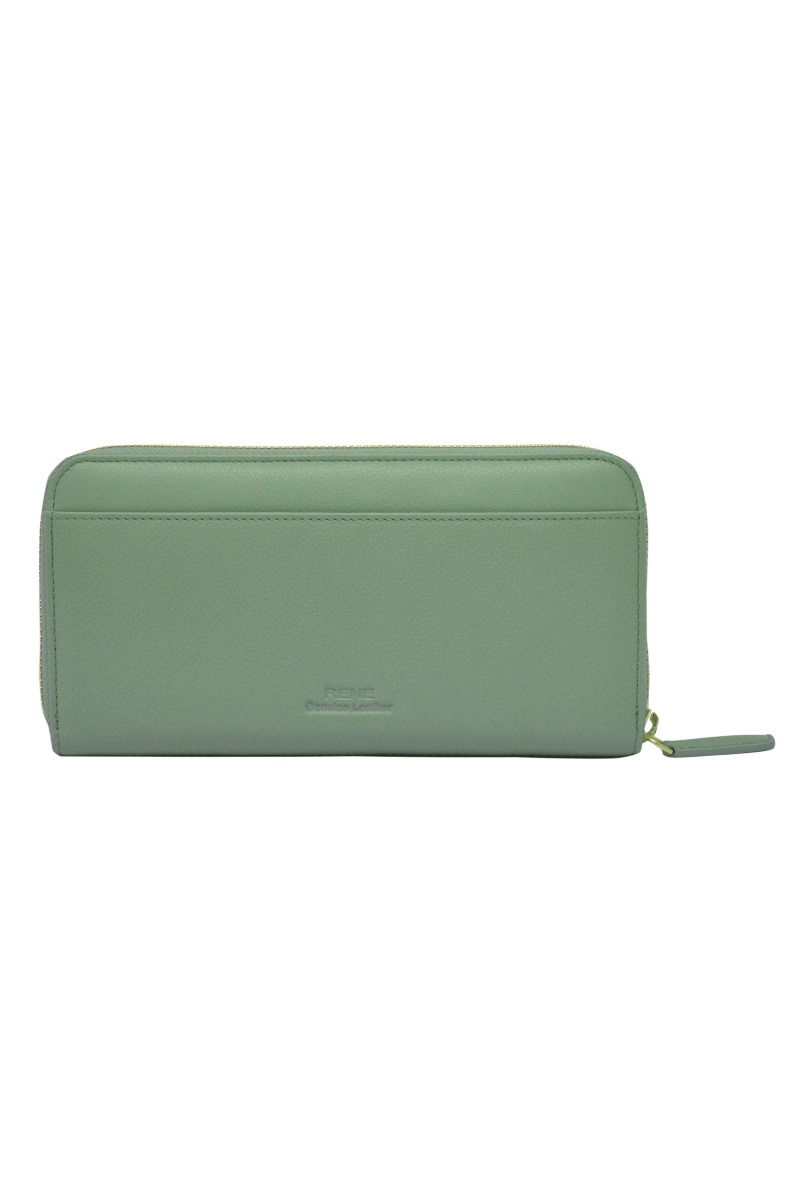 Genuine leather Lt. Mint / Cream-Olive zip around ladies wallet