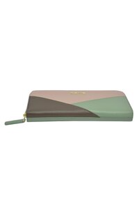 Genuine leather Lt. Mint / Cream-Olive zip around ladies wallet