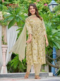 Embroidery and Mirror Work Premium Chanderi  Aliya Dress