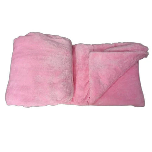 Double Bed Solid Pink Color Flano Fabric Flannel Blanket