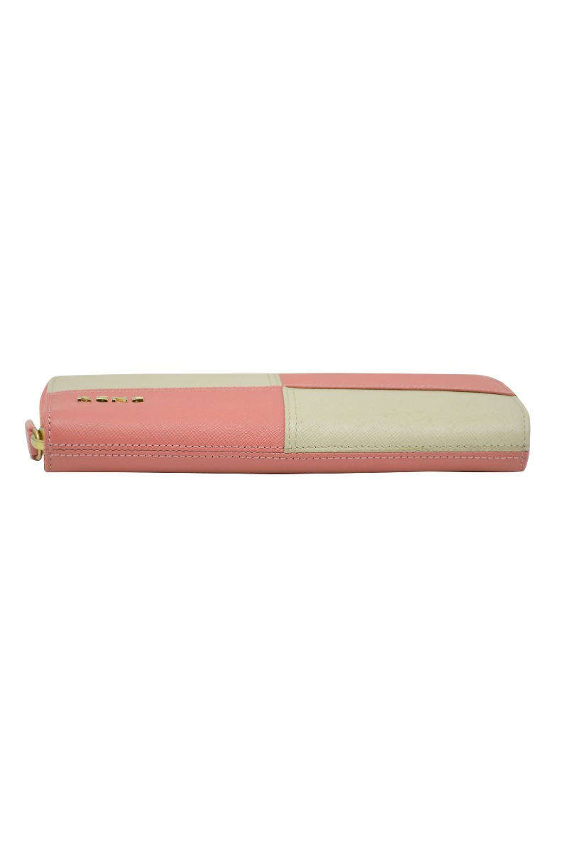Genuine leather Pink/O.W zip around ladies wallet