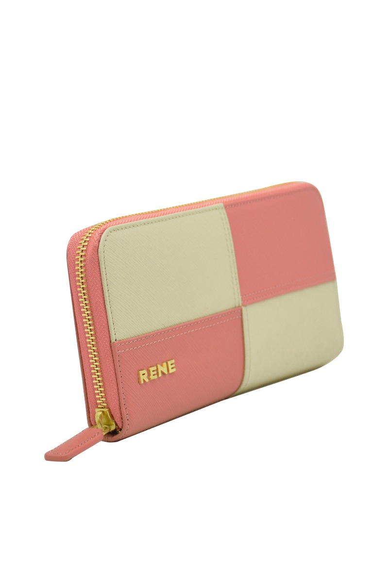 Genuine leather Pink/O.W zip around ladies wallet