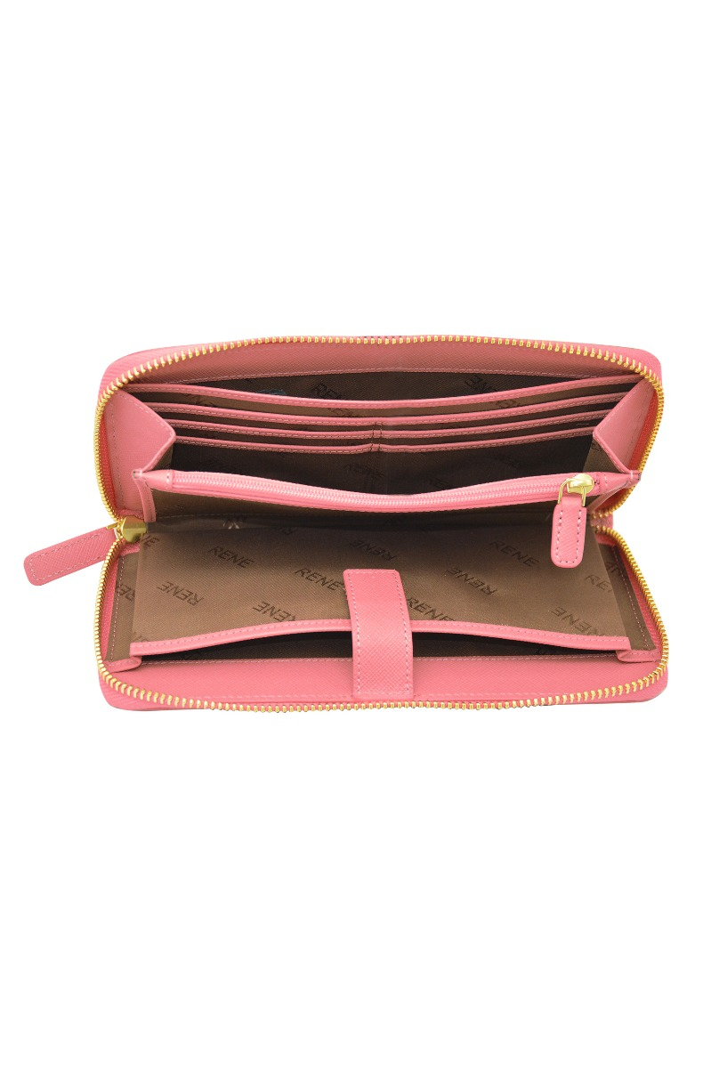 Genuine leather Pink/O.W zip around ladies wallet