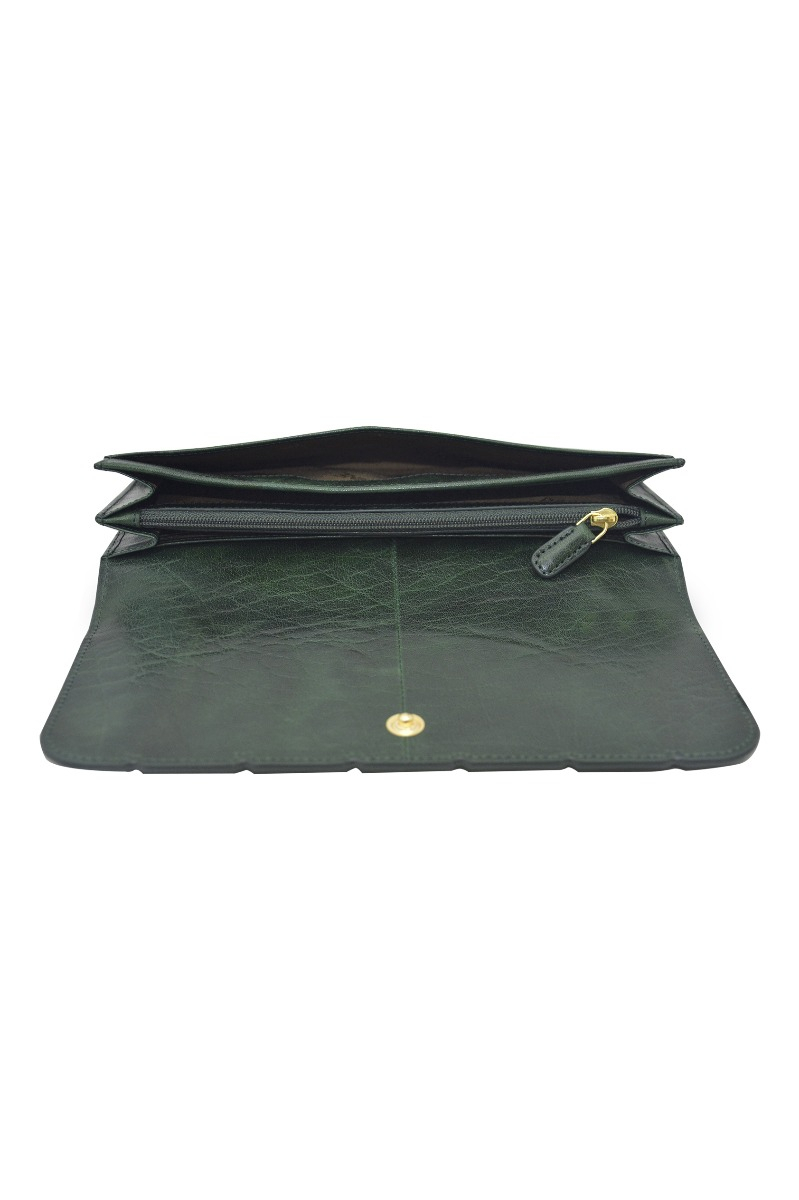 Genuine leather bottle green ladies wallet